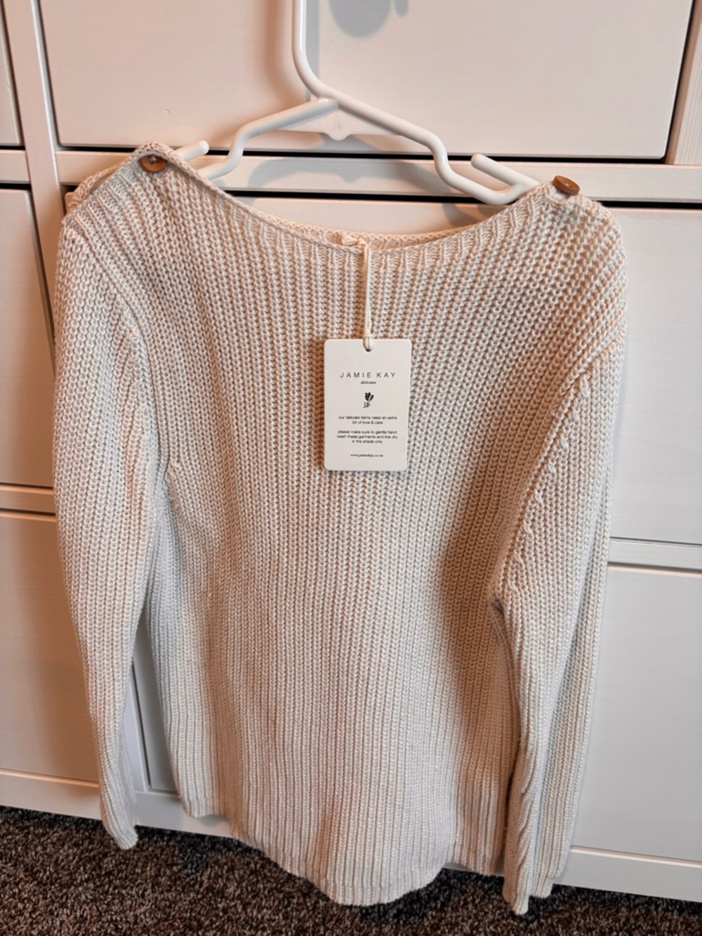 Jamie Kay Cream Knit Button-Shoulder Sweater